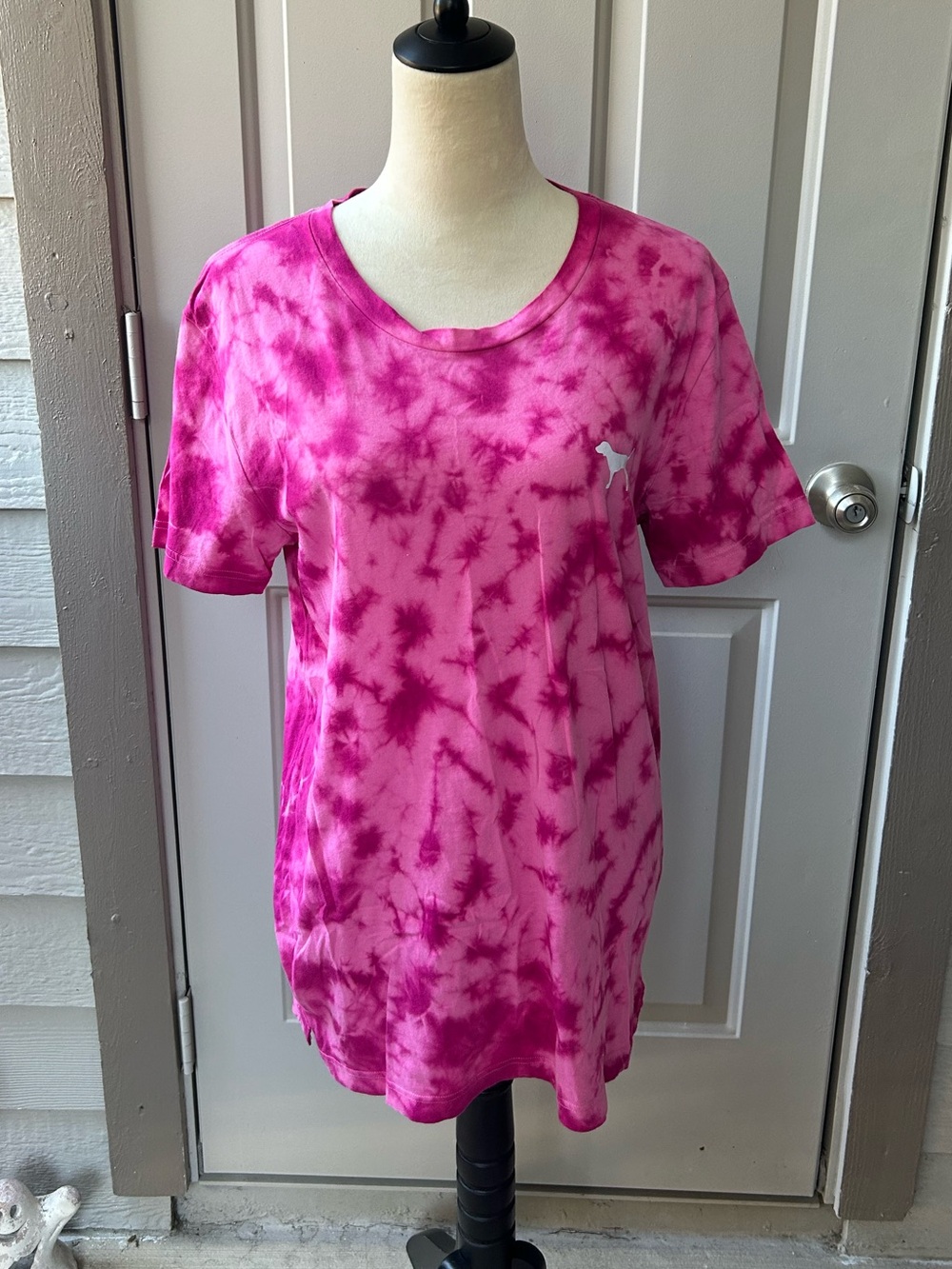 PINK Victoria's Secret Hot Pink Tie-Dye Short Sleeve Tee